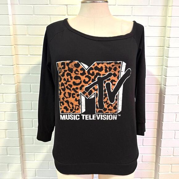 Torrid Plus Size 2 (2X 18/20) MTV Leopard Print Off Shoulder Terry Sweatshirt - Picture 1 of 3
